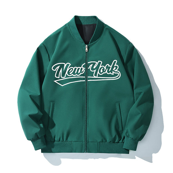 Men's bomber jacket in college style with script front print and ribbed cuffs Mune Fashion