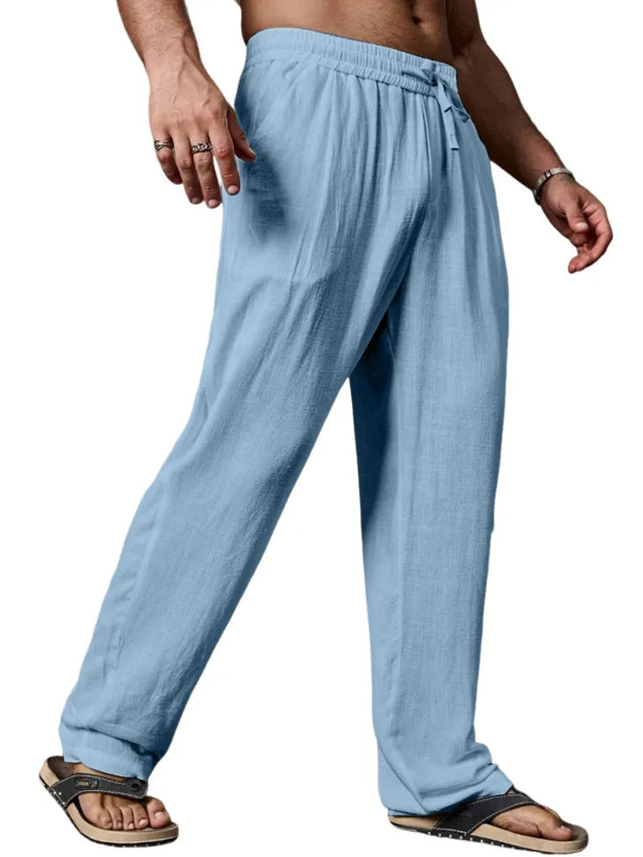 Men's relaxed linen blend yoga pants with drawstring, elastic waistband, and straight leg Mune Fashion