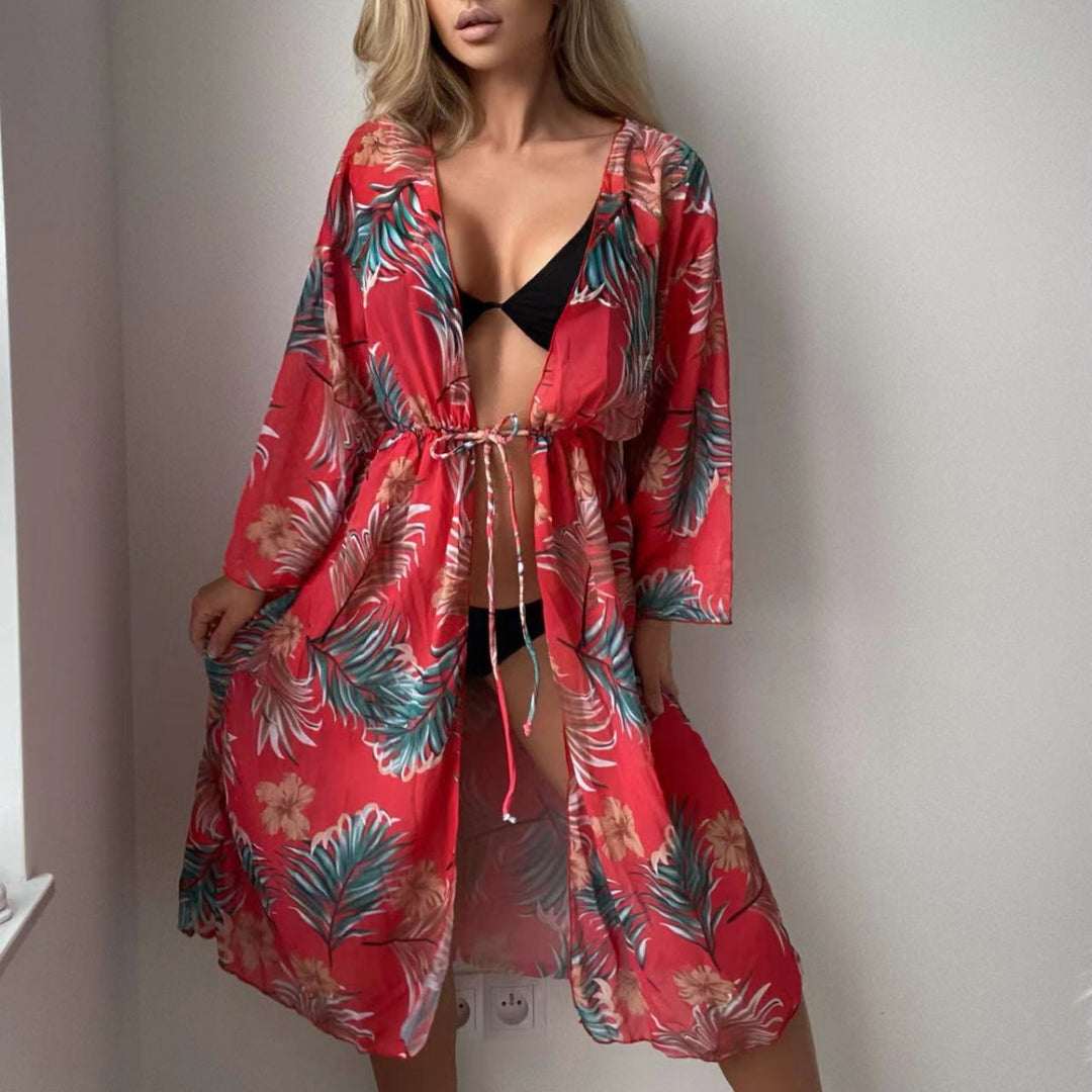 Ladies airy beach kimono with floral motifs Mune Fashion