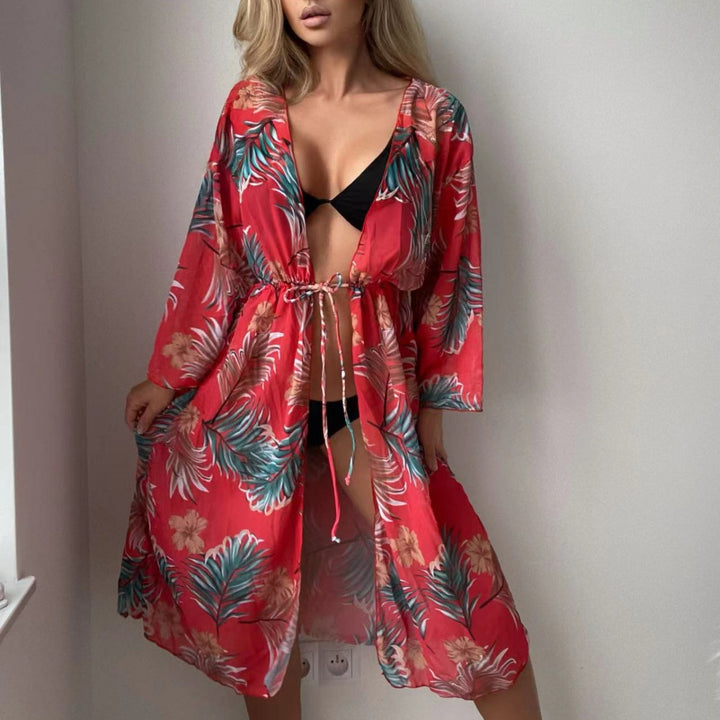 Ladies airy beach kimono with floral motifs Mune Fashion