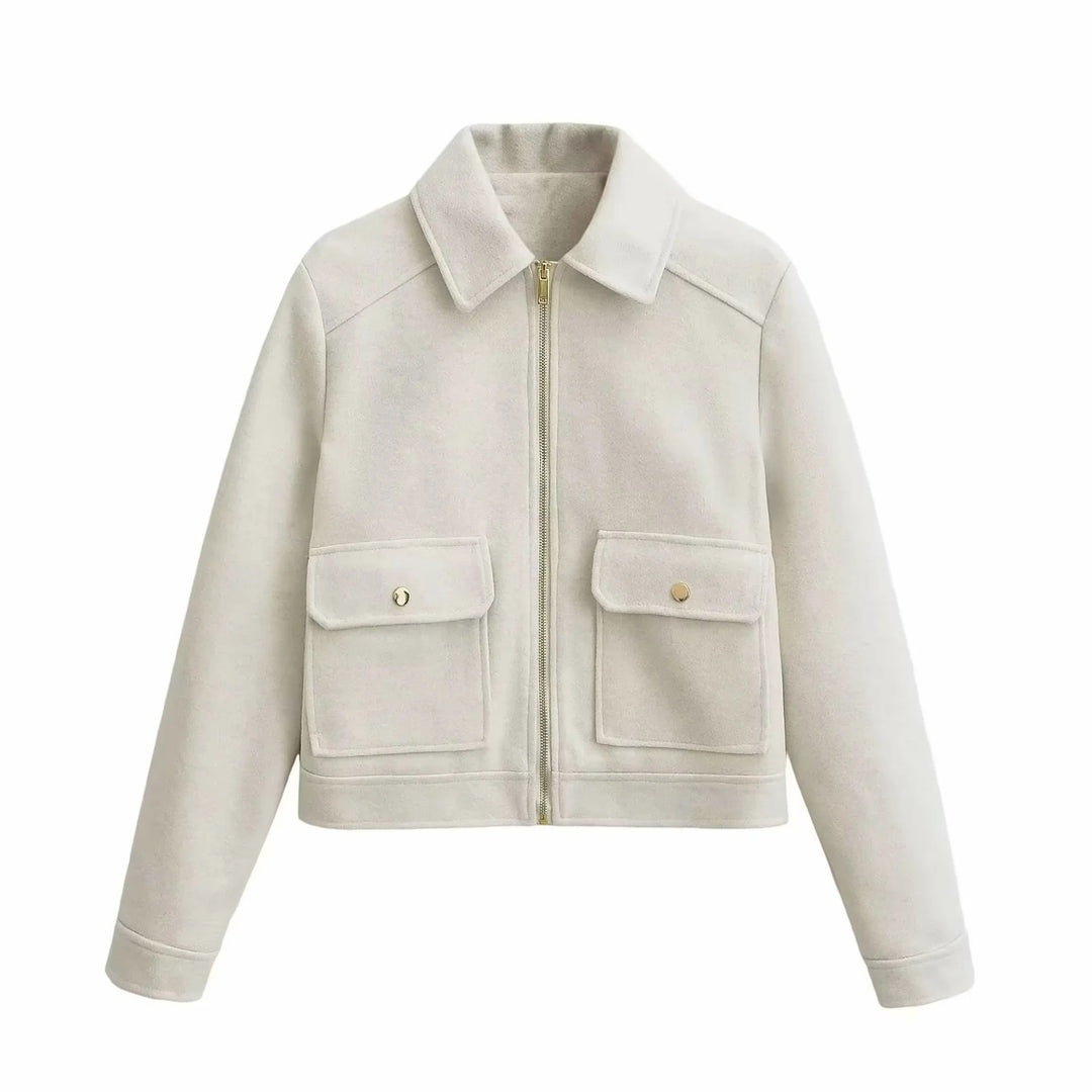 Women nan boxy wool blend shacket with concealed metal zipper, shirt collar, and patch pockets Mune Fashion