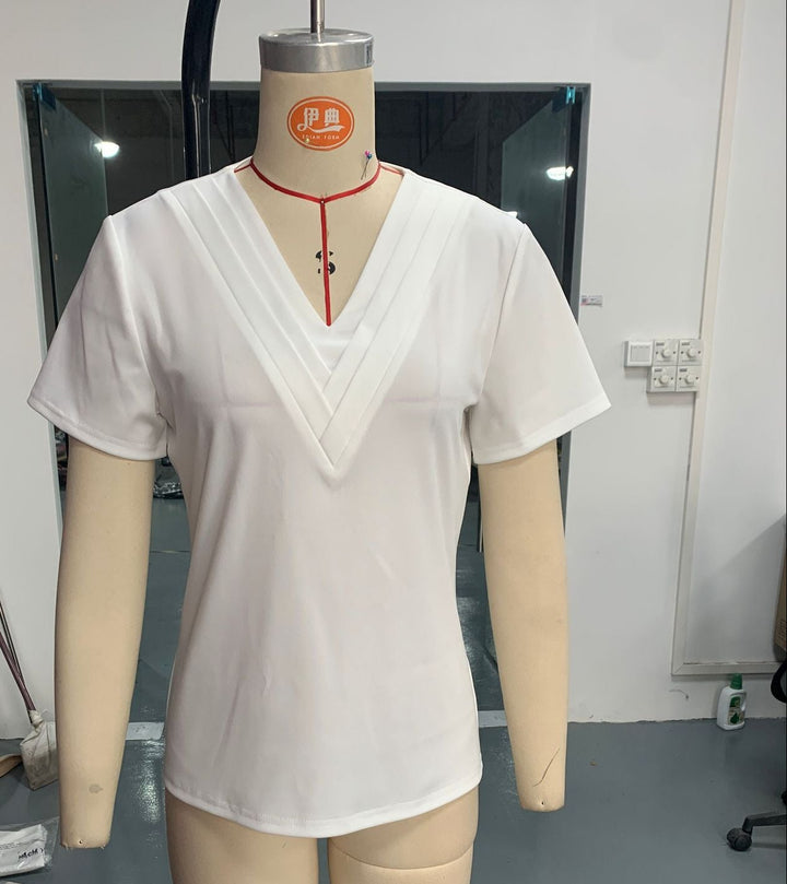 Women's elegant chiffon top with pleated V yoke and transparent zigzag sleeves Mune Fashion