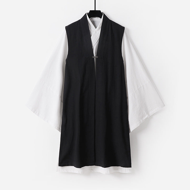 Men's Sleeveless Hanfu Vest with Open Front Cut and Decorative Toggle Closure Mune Fashion