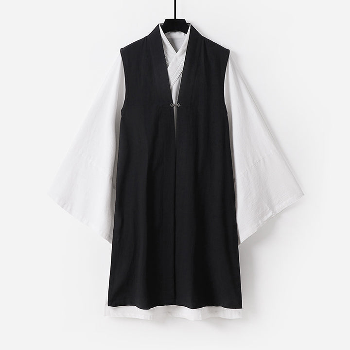 Men's Sleeveless Hanfu Vest with Open Front Cut and Decorative Toggle Closure Mune Fashion