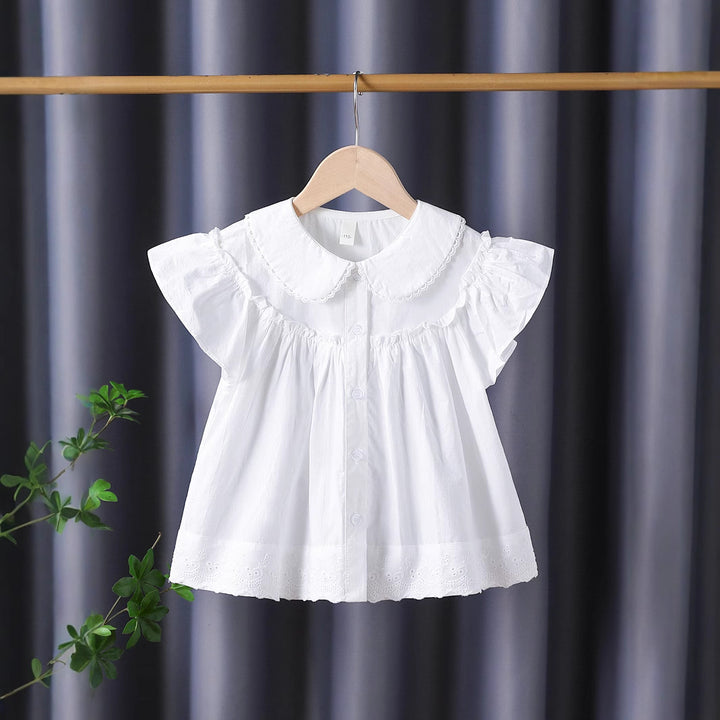 Girl's blouse with elegant ruffled sleeves and classic collar Mune Fashion