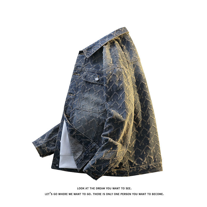 Men's Oversize Denim Jacket with Quilted Allover Pattern and Chest Pockets Mune Fashion