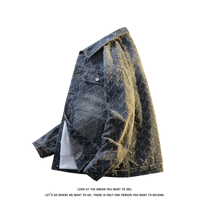 Men's Oversize Denim Jacket with Quilted Allover Pattern and Chest Pockets Mune Fashion