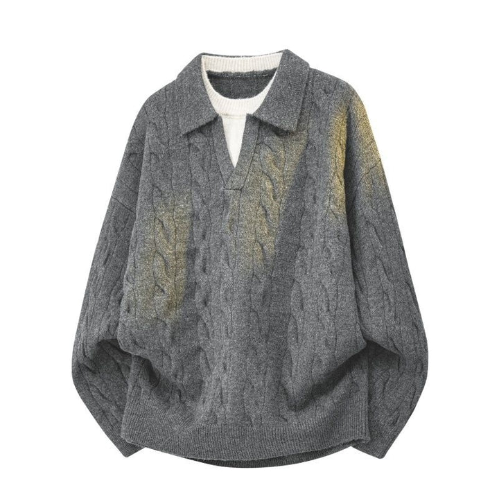 Women Oversize Cable Knit Sweater with High Roll Neck and Button Placket Mune Fashion
