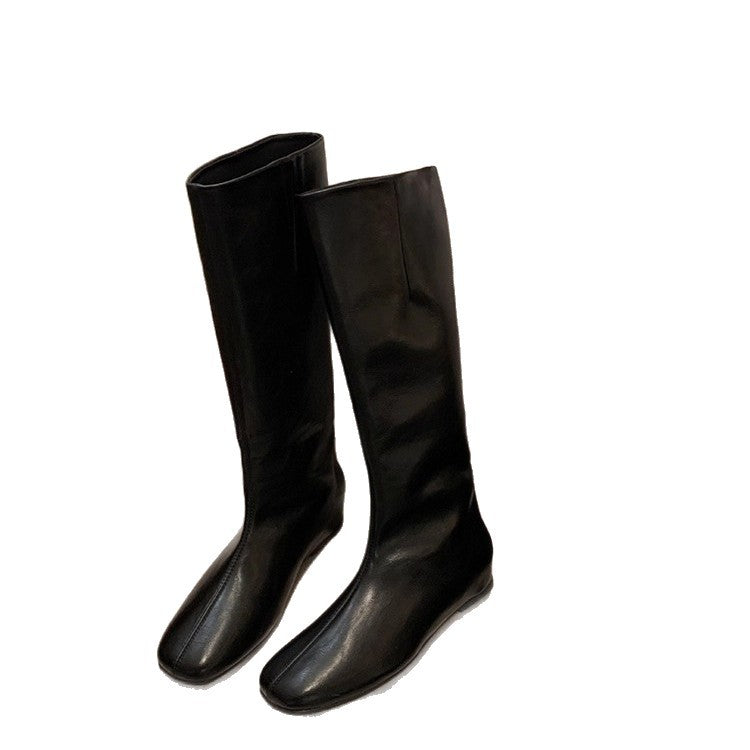Women's Knee-High Minimalistic Smooth Leather Boots with Ergonomic Outsole Mune Fashion