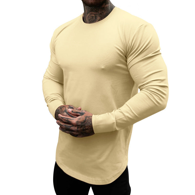 Men's Long-Sleeve Shirt Made Of Soft Stretchy Cotton Blend with Round Neckline Mune