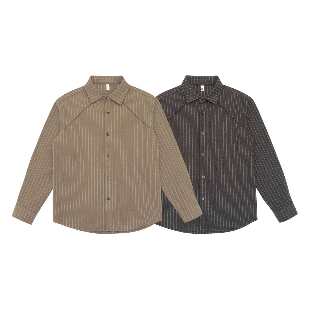 Women Oversize Shirt Jacket with Distinctive Shoulder Yoke and Pinstripes Mune Fashion