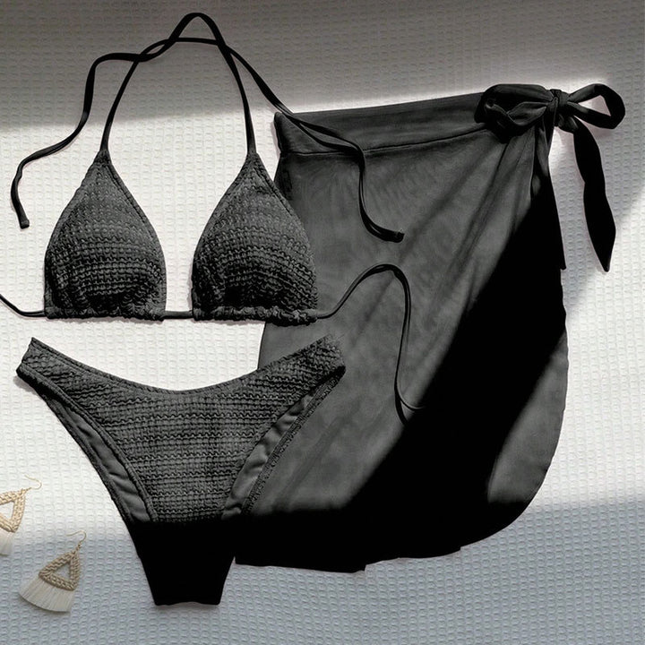 Women's triangle bikini with crocheted top and matching wrap skirt Mune Fashion