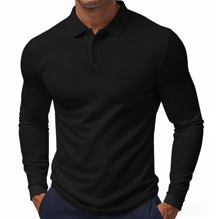 Men's long-sleeved polo shirt made of textured jersey with slim fit and polo collar Mune Fashion