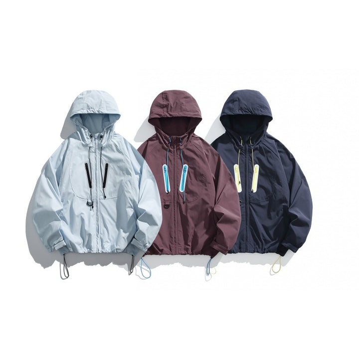 Unisex Technical Hooded Windbreaker in Boxy Cut with Vertical Chest Zippers and Drawstring Hem Mune Fashion
