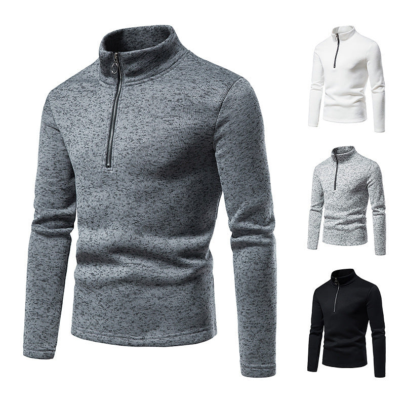 Men's melange stand-up collar sweater with short zip and slim fit Mune Fashion