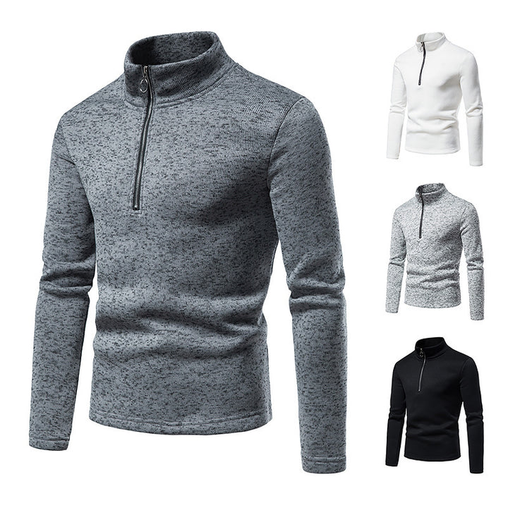 Men's melange stand-up collar sweater with short zip and slim fit Mune Fashion