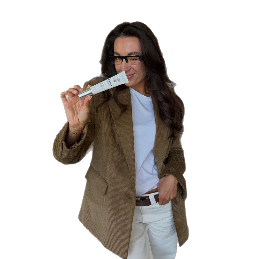 Women Cord Blazer Oversize with Flap Pockets, Boxy Cut and Fine Ribbed Structure Mune Fashion