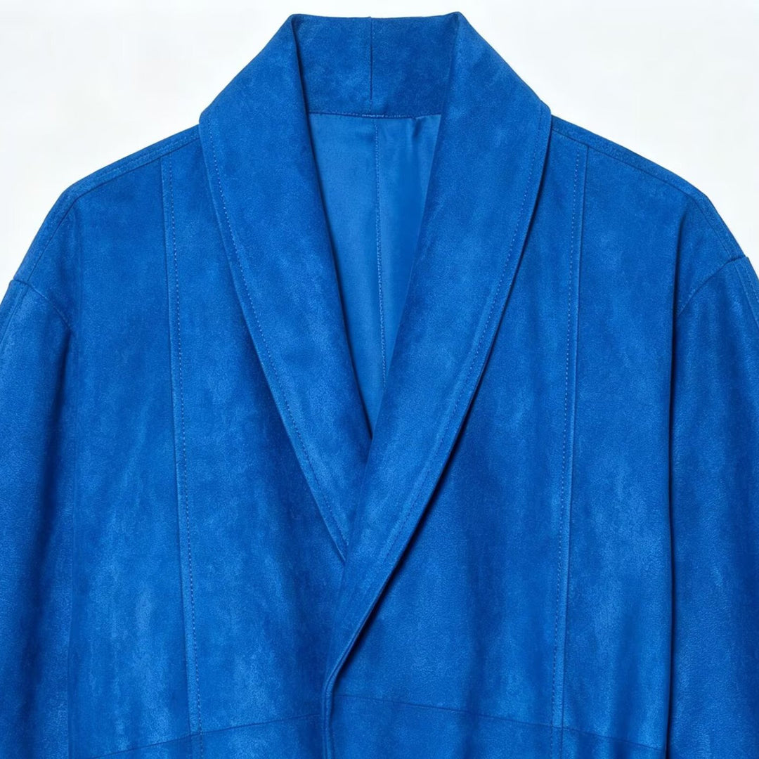 Women's short jacket in kimono style made of velour look with shawl collar and tie belt Mune Fashion