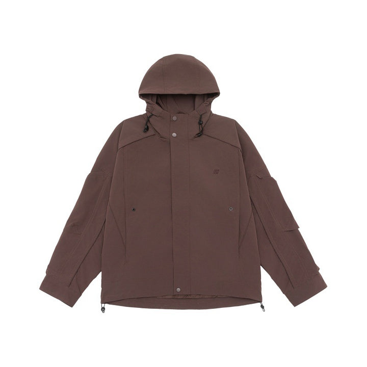 Unisex technical hooded field jacket in boxy cut with concealed front and multifunctional pockets Mune Fashion