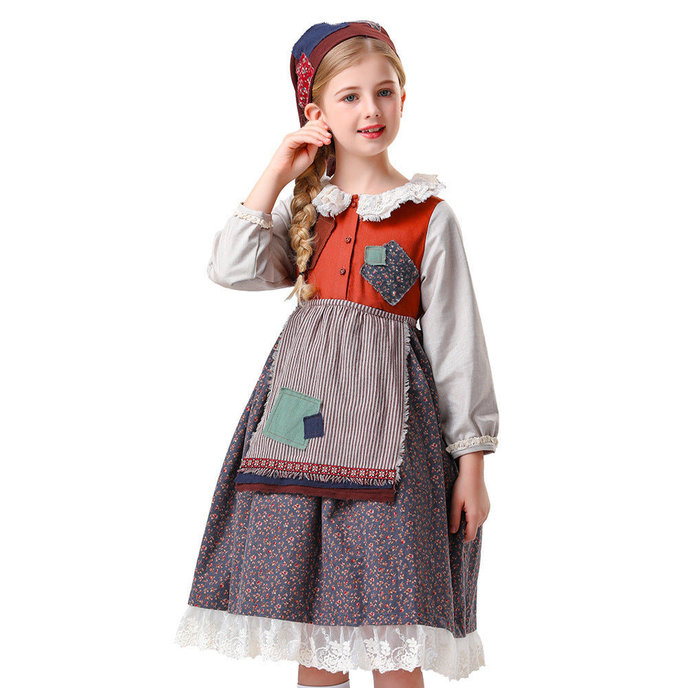 Women's Nan vintage-inspired ruffled dress with removable apron and lace trim Mune Fashion