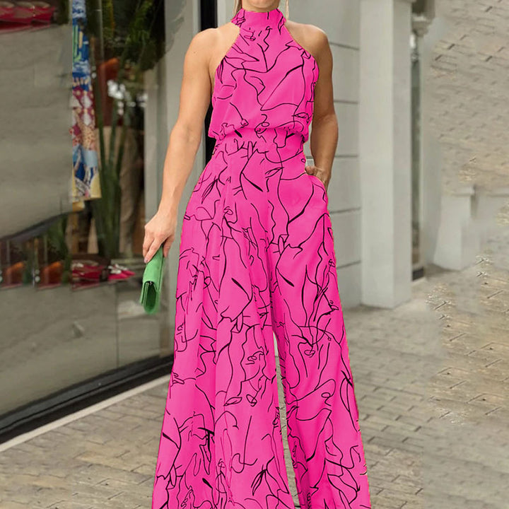 Women's Elegant Longline Jumpsuit with Stand Collar, Balloon Sleeves and Side Pockets