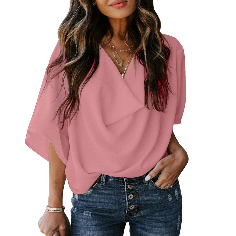 Women Elegant Draped Blouse Mune Fashion