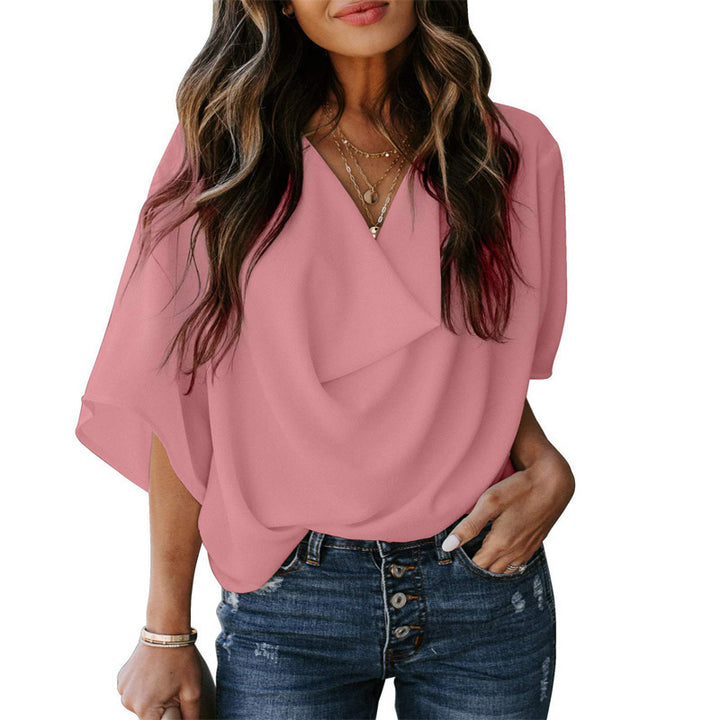 Women Elegant Draped Blouse Mune Fashion