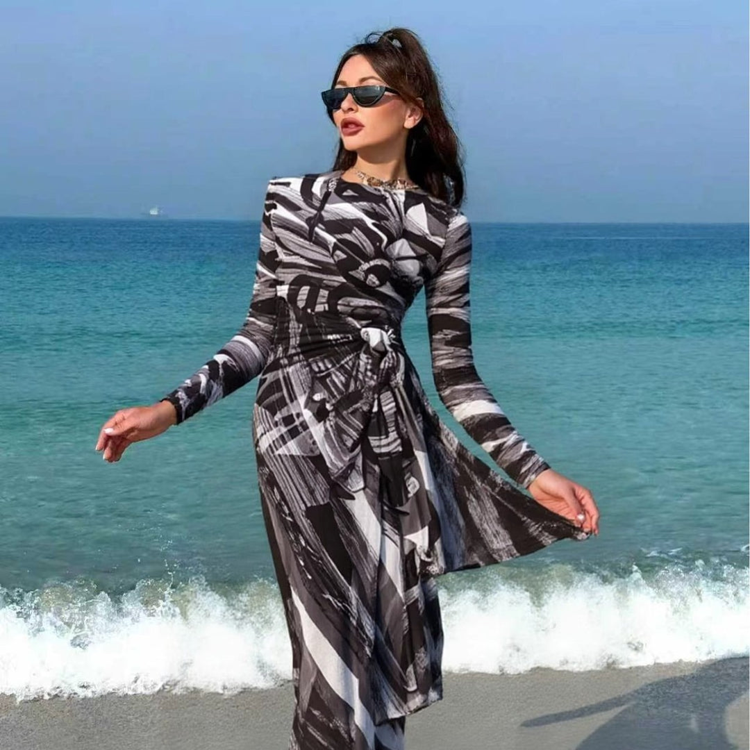 Women's Maxi Beach Dress with Sophisticated Wrap Design Mune Fashion