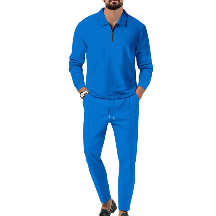 Men's Long Sleeve Henley Polo Shirt with Half Zip and Tapered Jogging Pants Mune Fashion