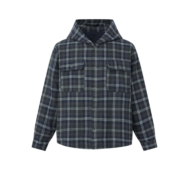 Men's check overshirt with hood, padded shirt jacket and patch pockets Mune Fashion
