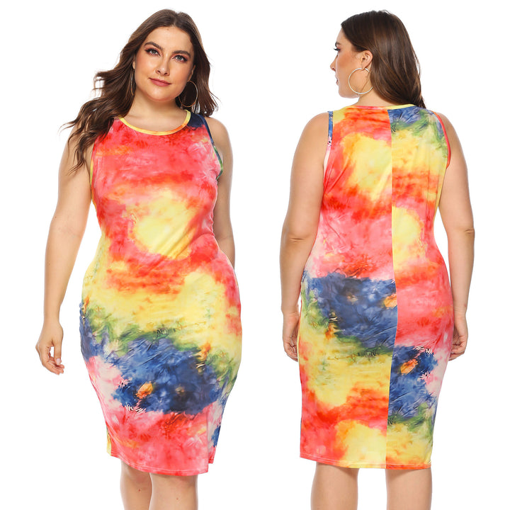 Women fitted summer dress with colorful tie-dye pattern Mune Fashion