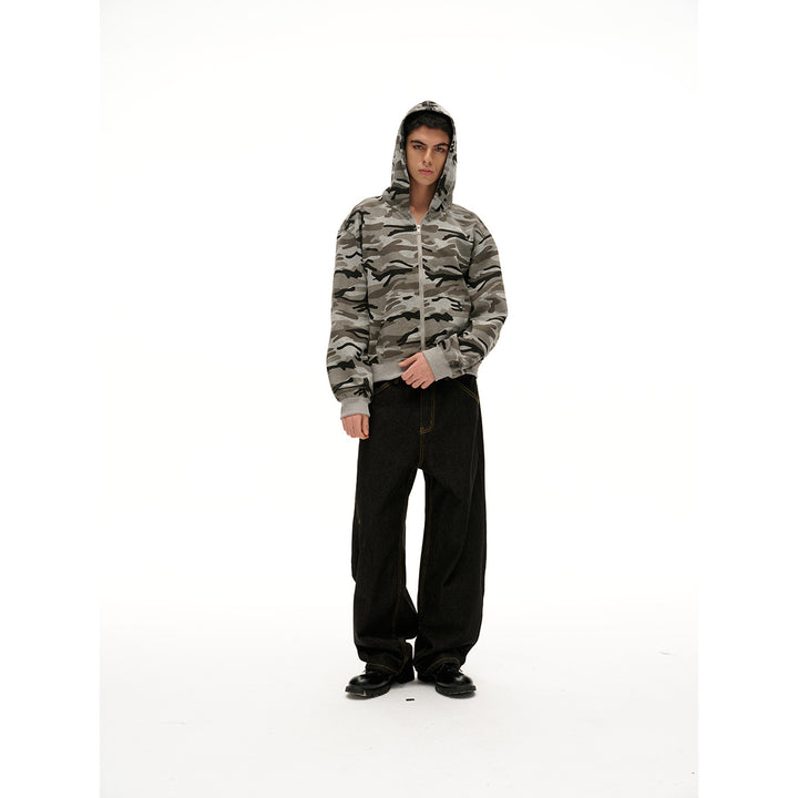 Unisex Oversized Hoodie Jacket with Full Zip and Camouflage Print Mune Fashion
