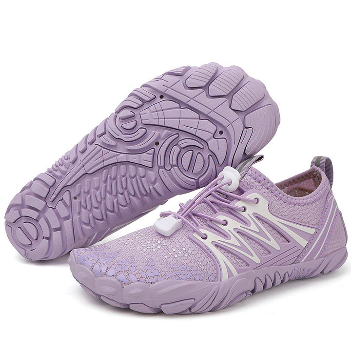 Women's lightweight water shoes with quick-drying knit upper, elastic pull closure, and slip-resistant patterned sole Mune Fashion