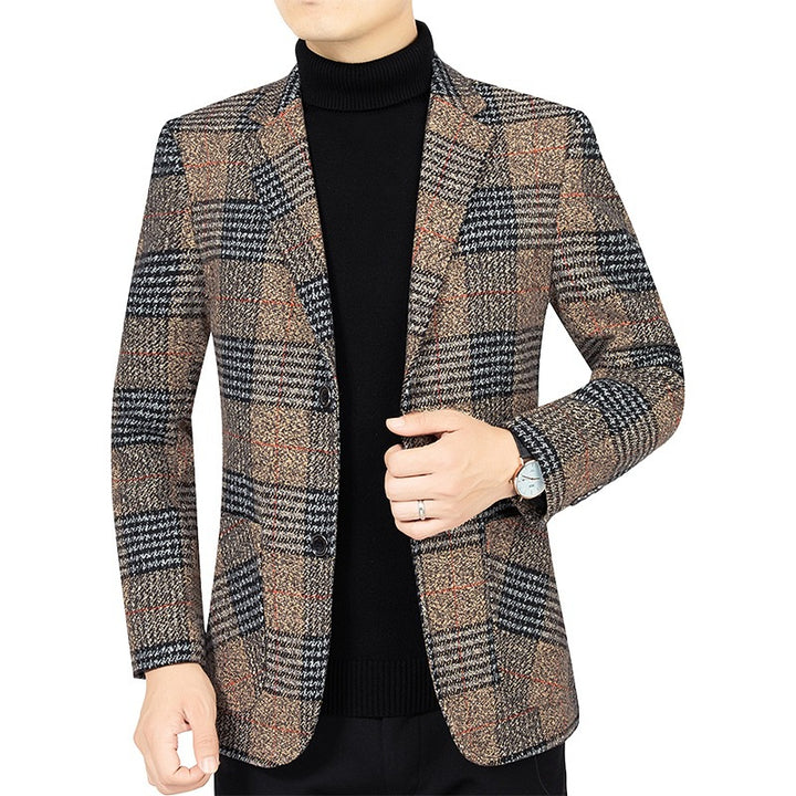 Men's Checkered Blazer in Glencheck Tweed Look with Slim Silhouette Mune Fashion
