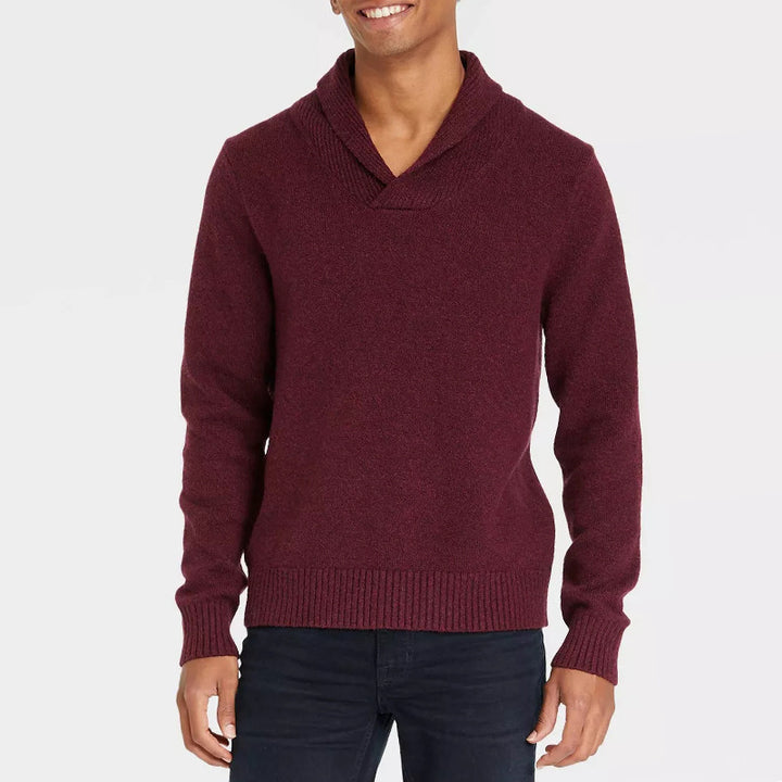 Men's shawl collar sweater made of mottled fine knit with ribbed cuffs Mune Fashion
