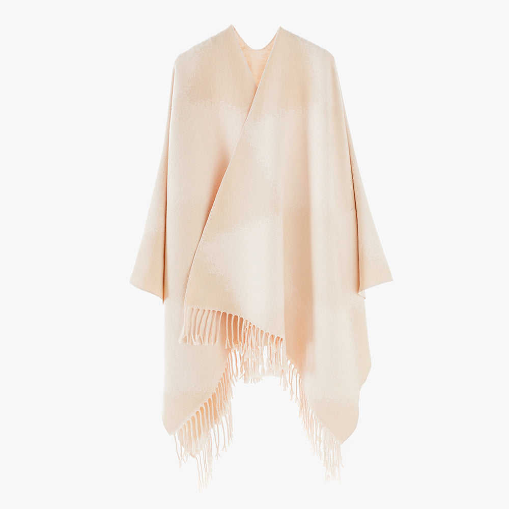 Women's lightweight rectangular oversized throw made of wool blend with fine fringed hem Mune Fashion
