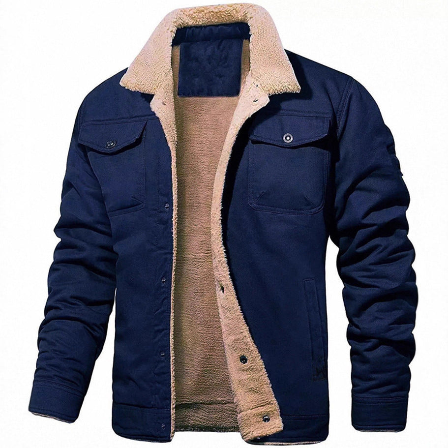 Men's Sherpa-lined Canvas Trucker Jacket with Chest Pockets Mune Fashion