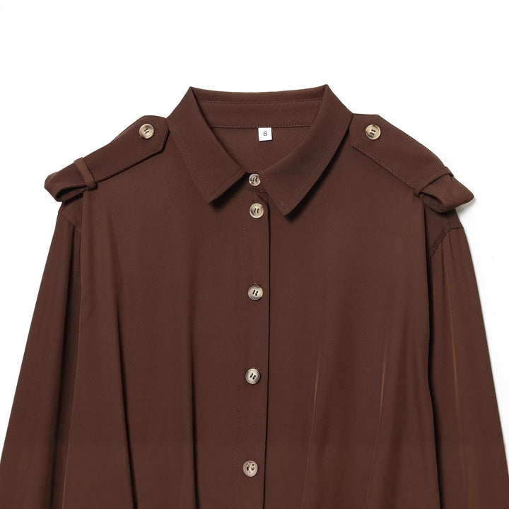 Women tailored cropped button-up blouse with epaulets and decorative button placket Mune Fashion