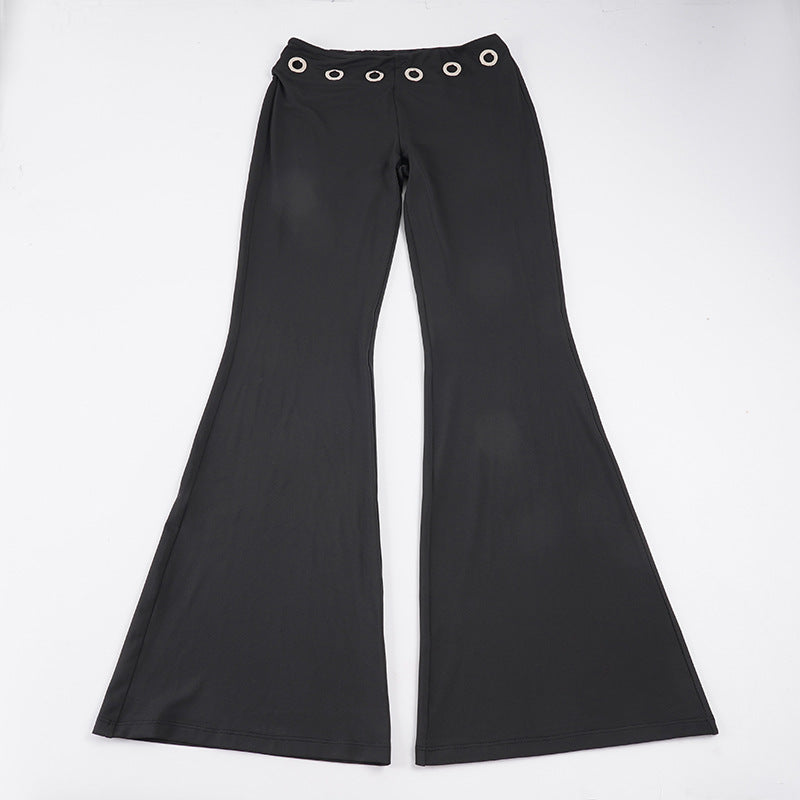 Women's flared trousers with decorative metal eyelet waistband and stretch jersey Mune Fashion