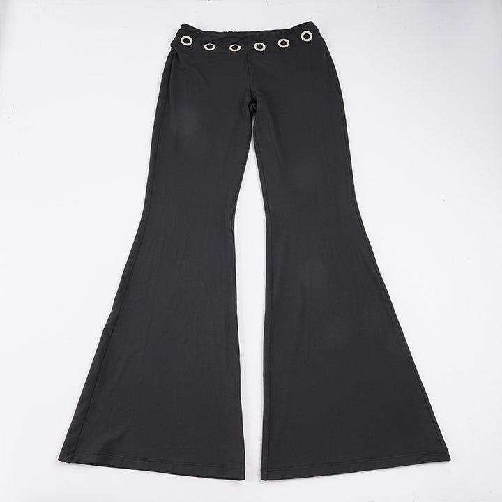 Women's flared trousers with decorative metal eyelet waistband and stretch jersey Mune Fashion