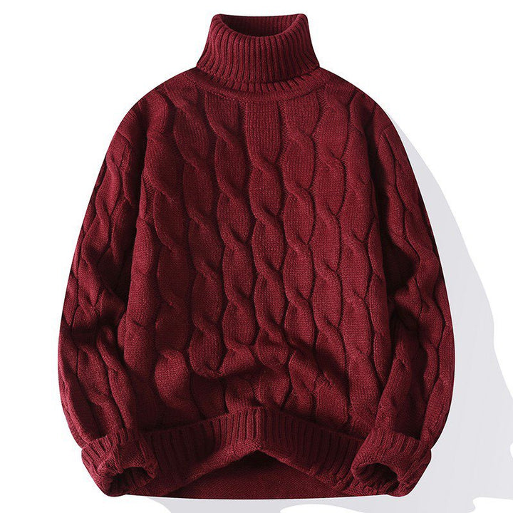 Women's Thick Knit Turtleneck Sweater with Cable Pattern and Oversized Cut Mune Fashion