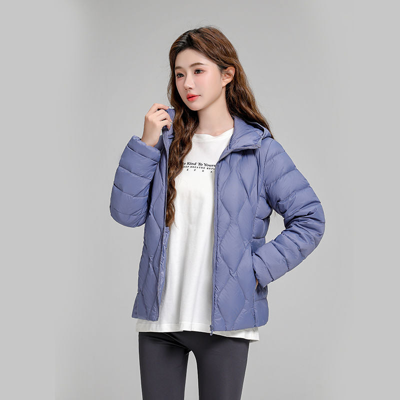 Women's Lightweight Quilted Hooded Jacket with Diamond Quilting and Thermal Insulation Mune Fashion