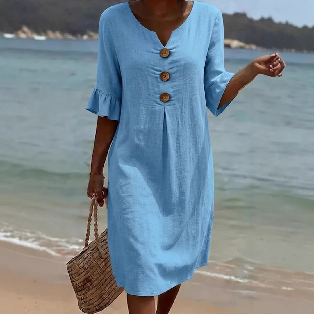 Women's Lightweight Summer Dress with Button Details Mune Fashion