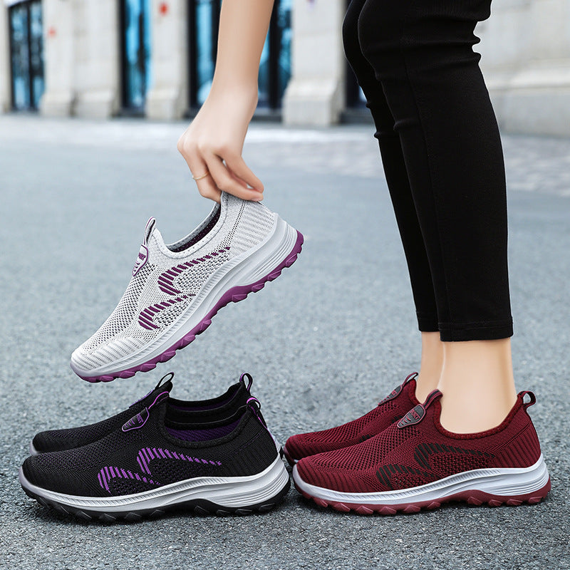 Women's light knitted slip-on comfort sneaker with elastic entry, breathable 3D knit, and cushioned EVA wedge sole Mune Fashion