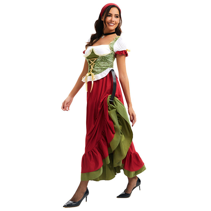 Women's traditional Dirndl costume dress ensemble with adjustable corset bodice and long tiered skirt Mune Fashion