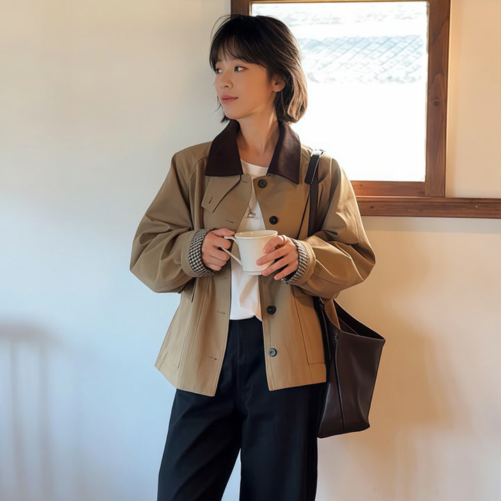 Women Boxy Transitional Jacket with Cord Collar and Large Flap Pockets Mune Fashion
