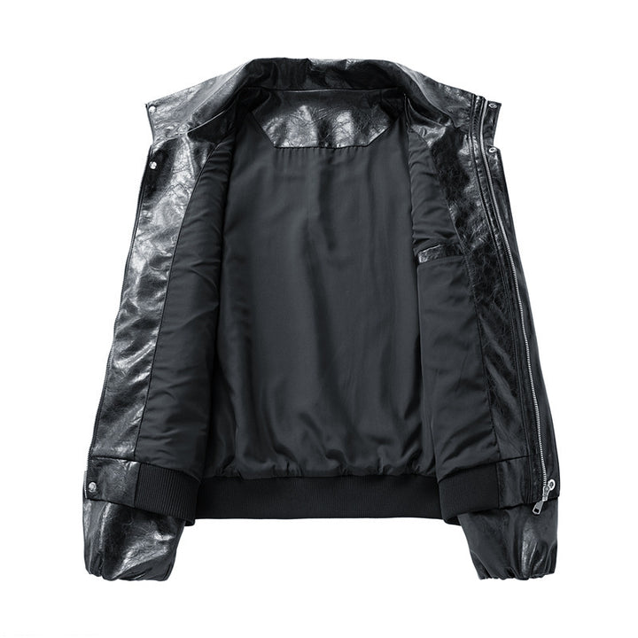 Women's Fashionable Faux Leather Jacket with High Collar Mune Fashion