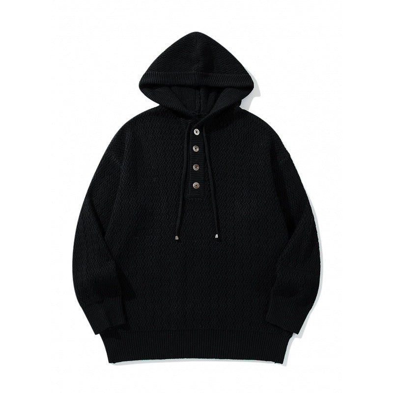 Unisex structured knit hoodie with half placket and drawstring hood Mune Fashion