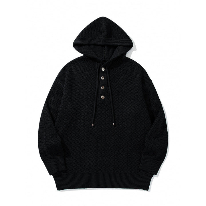Unisex structured knit hoodie with half placket and drawstring hood Mune Fashion