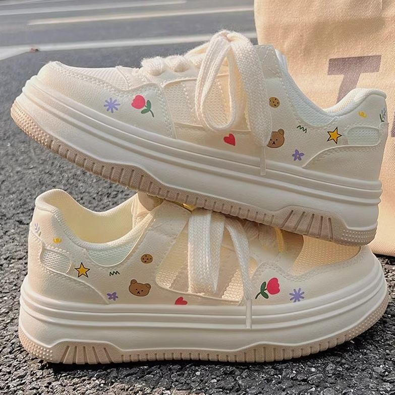 Women’s Platform Sneakers with Cute Cartoon Prints and Padded Comfort Collar Mune Fashion